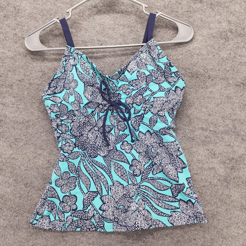 Lands End Tankini Womens 2 D Blue Floral Swimwear